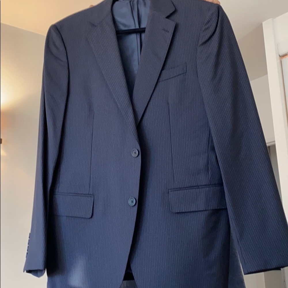 Italian suit Faconnable dark navy white pinstripe